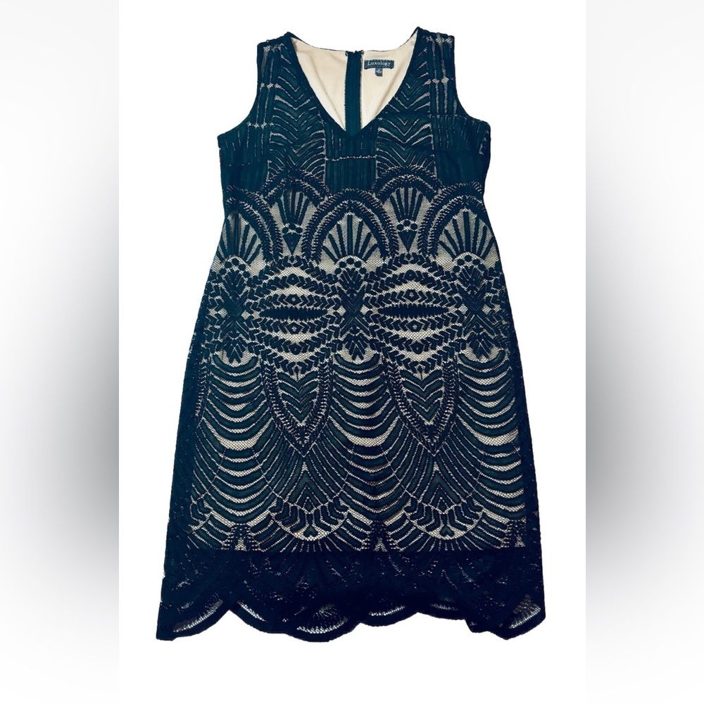 Luxology Women's Size 8 Dress Black Lace Tan Lined Sleeveless Feminine